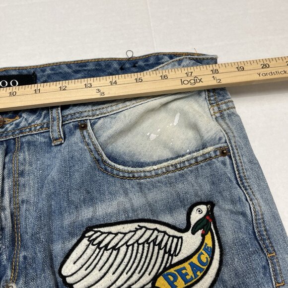 Akoo Jeans Men 36 No Rivals Distressed Patches Paint Splatter Hip Hop Streetwear - Picture 9 of 14